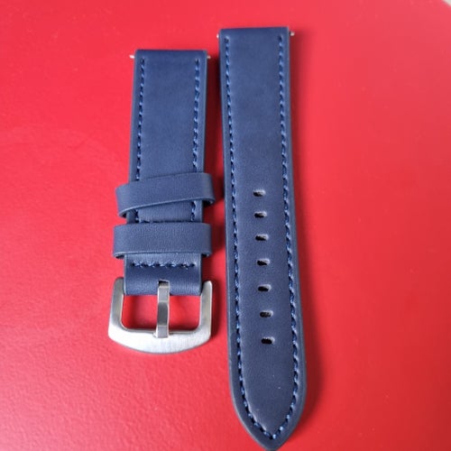 Blått läderarmband 20mm handsydd söm