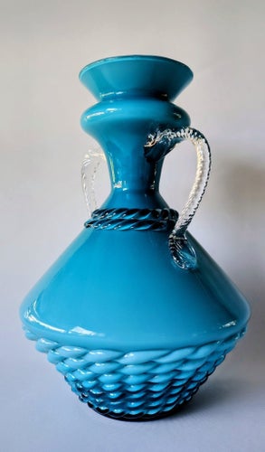 Turkos opalin Empoli Italien glasvas 1950-tal 28 cm.