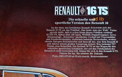 RENAULT 16 TS, STOR REKLAMANNONS 1969