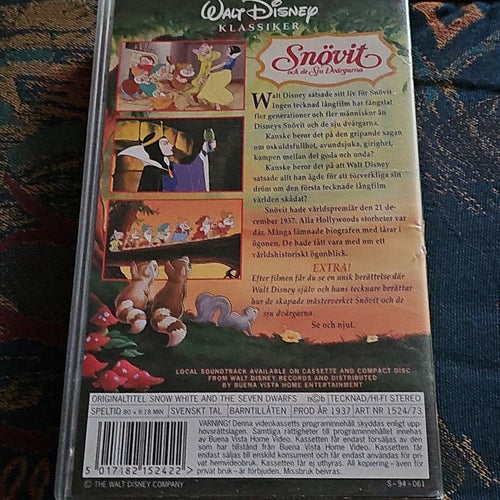 Snövit Och De Sju Dvärgarna - DISNEY VHS Svenskt Tal