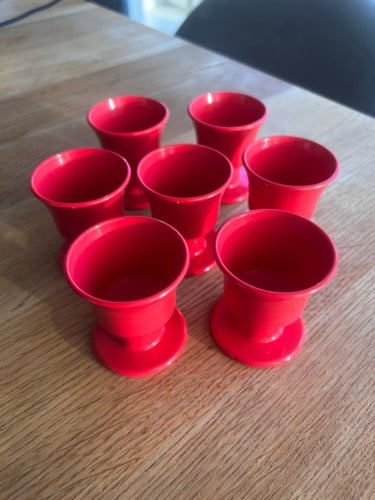 7 st Äggkoppar i plast,1970 talet Design Torse Spish, Plastteknik Göteborg