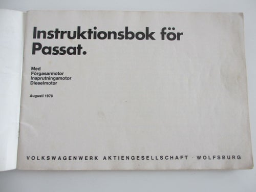 Instruktionsbok för VW Passat 1978