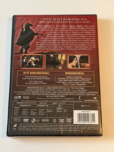 Zorro, den maskerade hämnaren (Antonio Banderas). Inplastad DVD