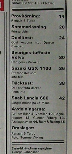 TEKNIKENS VÄRLD 1980/16.Renault 5.Ascona,Datsun.Vallåkra-Volvo.Saab-Lancia.Col