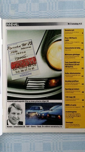 Teknikens Värld nr 4 1987: Saab 900i, Ford Sierra 2,0i, VW Golf CL, Citroën SM