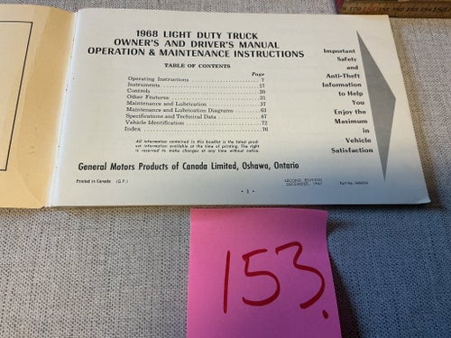 1968 Chevrolet Truck Owner's and Driver's Manual nr153