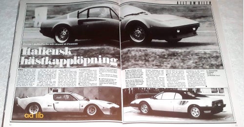 FERRARI DUBBELTURBO, DE TOMASO - ITALIENSK HÄSTKAPPLÖPNING PRESSKLIPP 1983