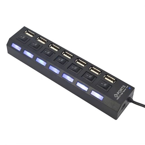 7-Port USB 2.0 High Speed Hub with Individual Power Switches & LED Indicators