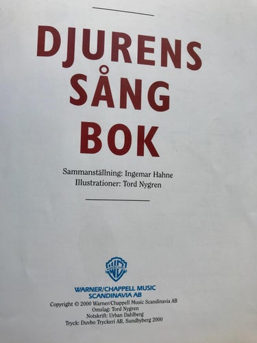 DJURENS SÅNGBOK Ingemar Hahne Tord Nygren 2000