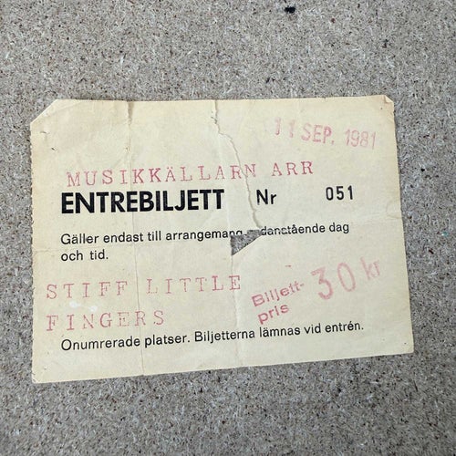 Stiff Little Fingers Konsertbiljett 1981 Musikkällarn Entrébiljett Punk