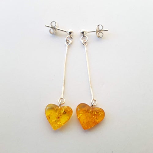 Amber Heart Dangle Earrings