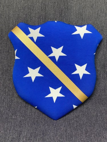 Märkestavla för simmärken/smycken blå stjärna/guld satin
