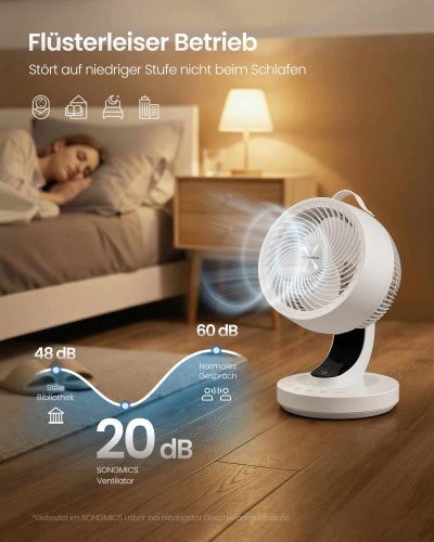 Tyst skrivbordsfläkt 20 dB med fjärrkontroll, 70° oscillation, 12 tim XFC001W1EU
