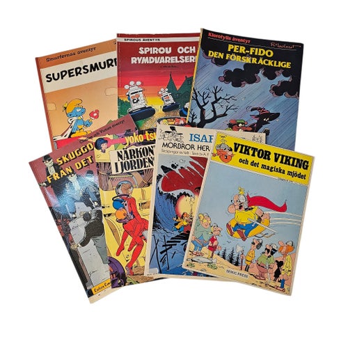 Seriealbum 7 st (Smurfarna, Spirou m.fl)