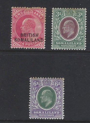 British Somaliland, 3 märken wmk Crown & Crown CA *