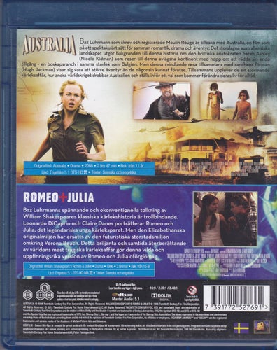 BluRay 2i1 / Australia + Romeo & Julia / Jackman, DiCaprio / Nära nyskick