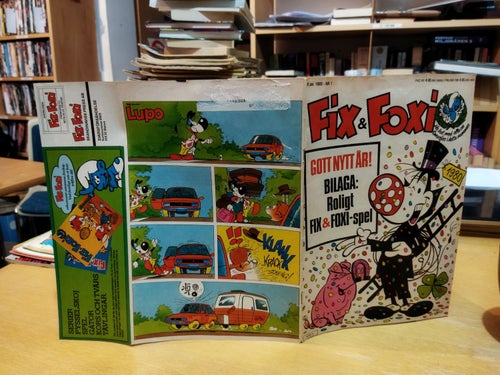Fix & Foxi 1980 nr 1, Smurfel-pyssel, samlarbilder + kupong på fliken Very Good+