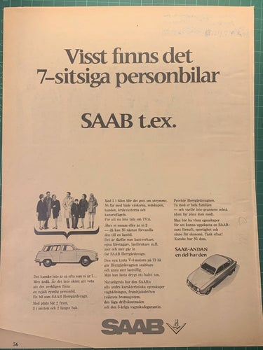 Retro-annons ”Saab - 7-sitsiga personbilen” från 1967