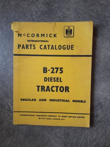 McCormick International Parts Catalogue B-275 Diesel Tractor