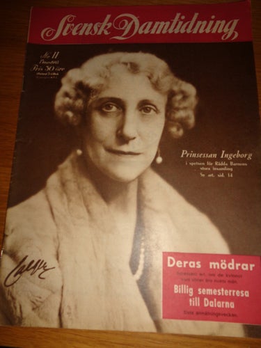 Svensk Dam nr11 1945 kungligt Prinsessan Ingeborg omslaget - rädda barnen, mode