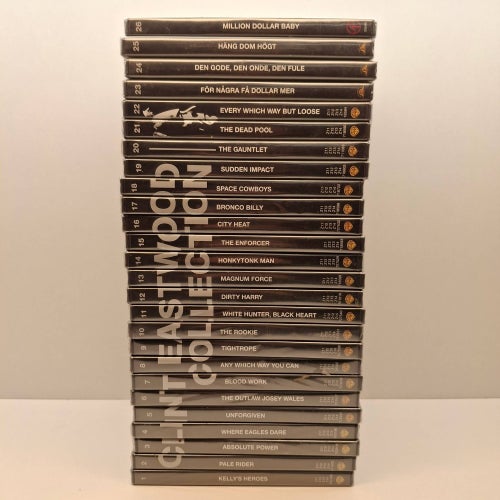 Clint Eastwood Collection 26 filmer Region 2, DVD, Svensk text, alla Inplastade