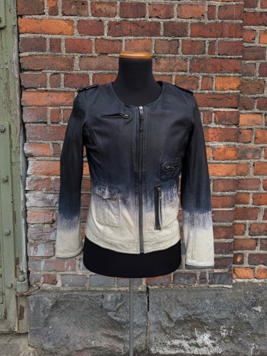 Pulz Jeans skinnjacka 100% fårskinn | Strl M | Ombre svart/vit