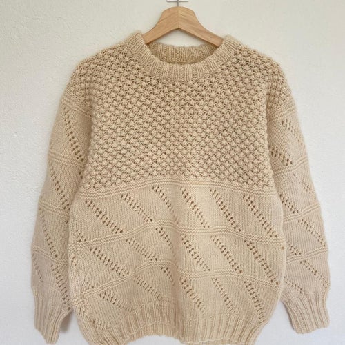 Vintage ylletröja handstickad cremevit, storlek M-L