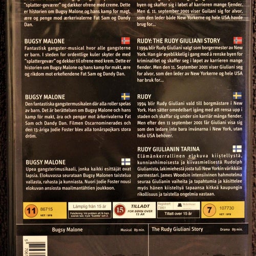 2 MASSIVE MOVIES BUGSBY MALONE/RUDY NY INPLASTAD