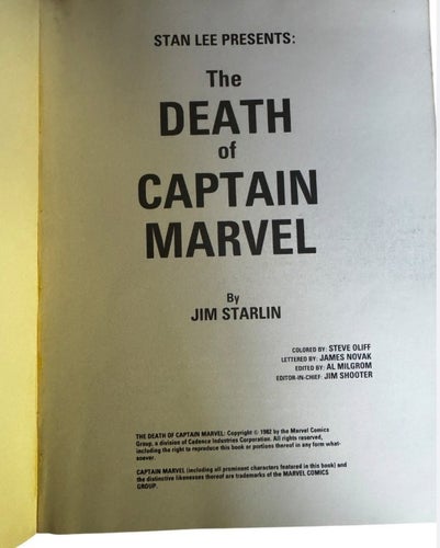 Marvel Graphic Novel #1 The Death of Captain Marvel Jim Starlin 1st Print 1982
