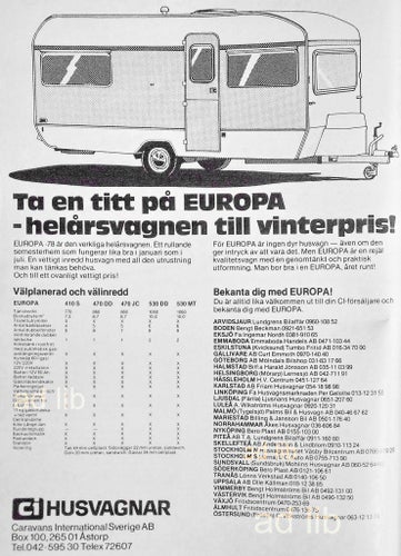 CI EUROPA -78 HUSVAGNAR, REKLAMANNONS 1977