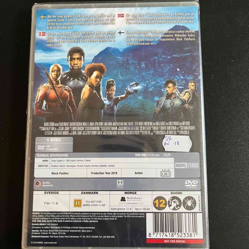 BLACK PANTHER . MARVEL STUDIOS. INPLASTAD DVD ACTION -18.