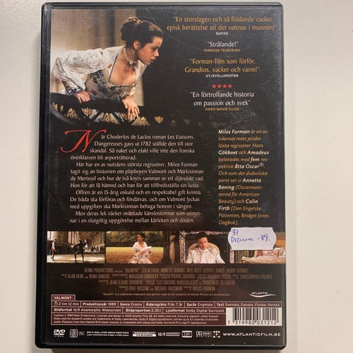VALMONT. MILOS FORMAN´S ...DVD DRAMA -89. OSCAR NOMINERAD