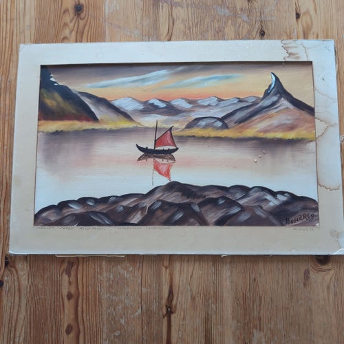 Björn Oscar – original oljemålning, signerad och daterad 1969 – Lyngenfjorden
