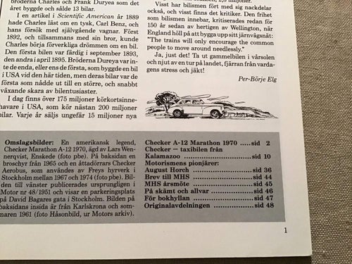 MOTORHISTORISKT MAGASIN NR 2 1996 CHECKER TAXKBIL FRÅN KALAMAZOO,AUGUST HORCH