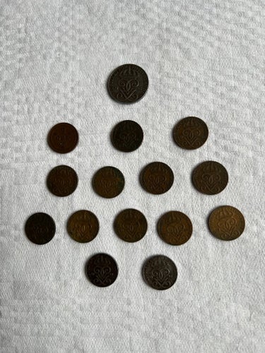 Svenska 5-öring och 14 stycken 2-öringar