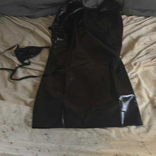 Sexig festkläder M S klänning mode dress svart PU läder leather skinn M L