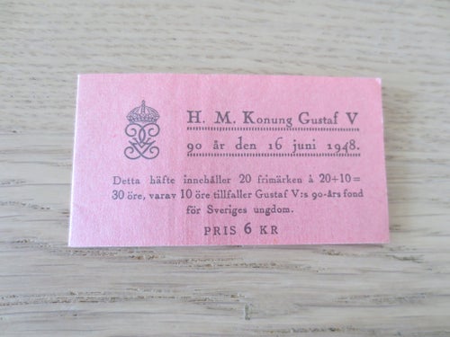 Postfriskt** häfte H M Konung Gustaf V 90 år 1948