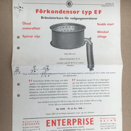 Blad Förkondensor till vedgasgenerator Typ EF