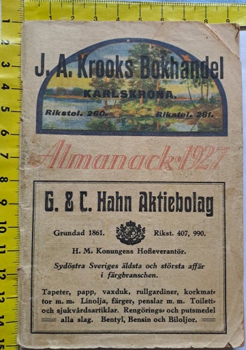 ALMANACK 1927 J.A. KROOKS BOKHANDEL-KARLSKRONA