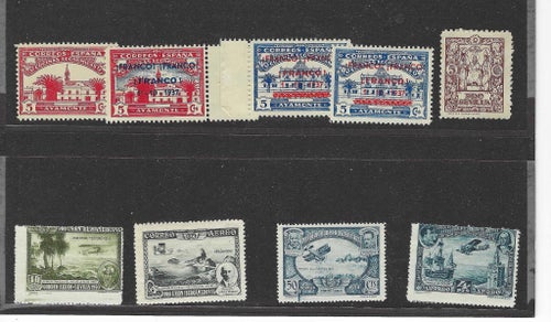 SPANIEN, 1930-tal, Ostämpl. Påtryck och Flygmärken. FLYG