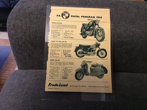 Laminerad originalannons för Puch 1954.