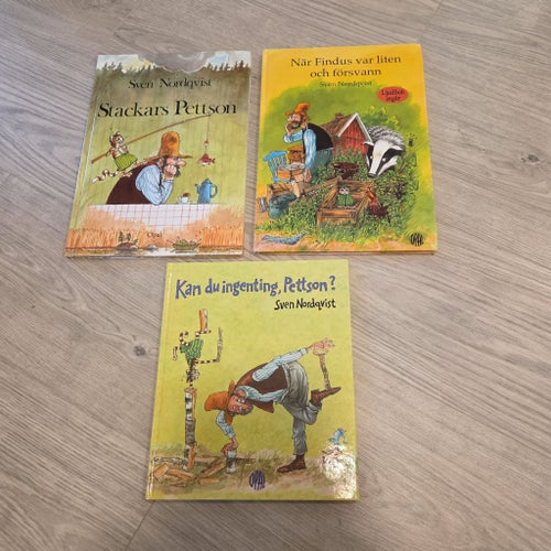 Pettson och Findus 3 st böcker;stackars Pettson,kan du ingenting Pettson...