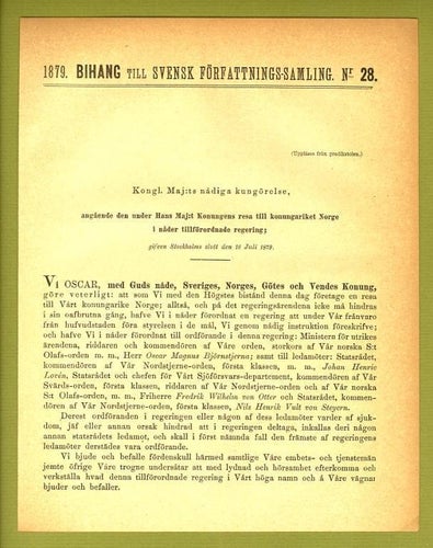 SFS 1879. Bihang nr 28. Ang. tillförordnad regering.