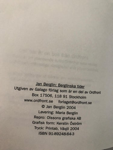 BERGLINSKA TIDER Jan Berglin 2004