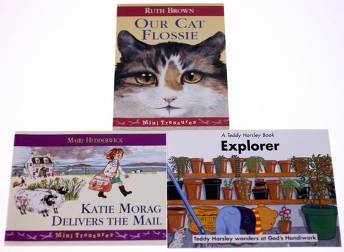 Our Cat Flossie-Katie Morag-Teddy Horsley-3 mini children's books in English-NEW