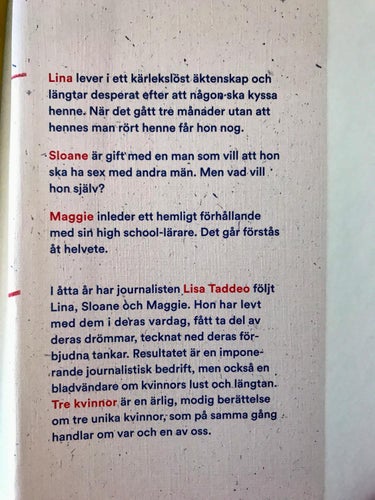 TRE KVINNOR Ett reportage Lisa Taddeo 2019