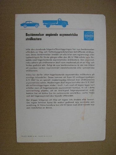 VOLVO Tillägg Instruktionsbok Personbil + Lastbil asymmetriska strålkastare