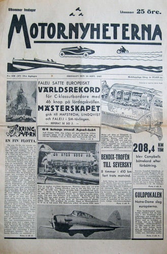 Motornyheterna 1937-37 Racerbåt 64 knop Med Apel Båt