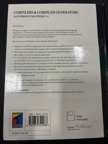 Compilers & Compiler Generators 1997 P.D. Terry C++ bok diskett