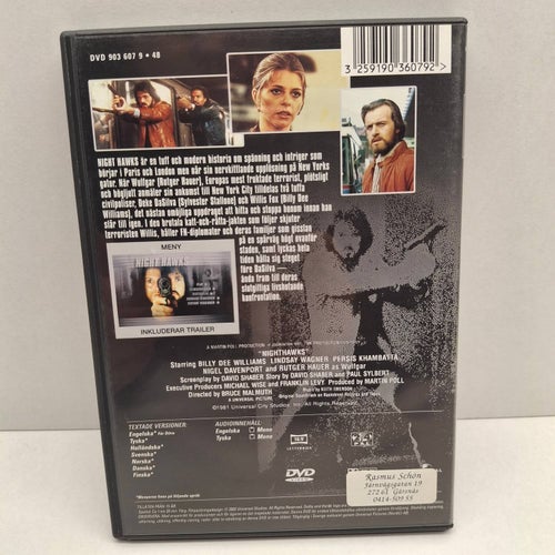 Nighthawks - Sylvester Stallone - Region 2, DVD-Film, Svensk text, Gott skick